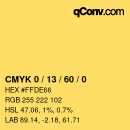 カラーコード: CMYK 0 / 13 / 60 / 0 | qconv.com