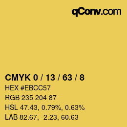 カラーコード: CMYK 0 / 13 / 63 / 8 | qconv.com