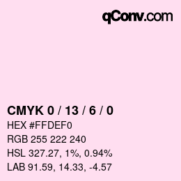 颜色代码: CMYK 0 / 13 / 6 / 0 | qconv.com