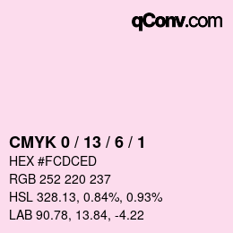 カラーコード: CMYK 0 / 13 / 6 / 1 | qconv.com