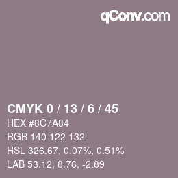 カラーコード: CMYK 0 / 13 / 6 / 45 | qconv.com