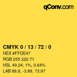 カラーコード: CMYK 0 / 13 / 72 / 0 | qconv.com