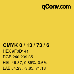 カラーコード: CMYK 0 / 13 / 73 / 6 | qconv.com