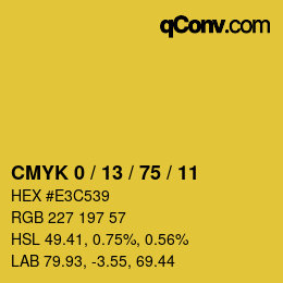 カラーコード: CMYK 0 / 13 / 75 / 11 | qconv.com