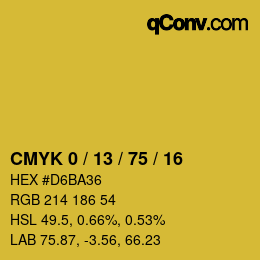 カラーコード: CMYK 0 / 13 / 75 / 16 | qconv.com