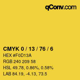 カラーコード: CMYK 0 / 13 / 76 / 6 | qconv.com