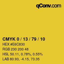 カラーコード: CMYK 0 / 13 / 79 / 10 | qconv.com