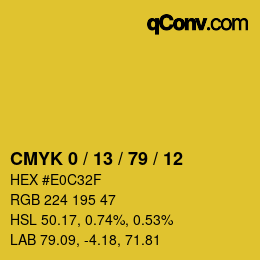 カラーコード: CMYK 0 / 13 / 79 / 12 | qconv.com