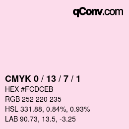 カラーコード: CMYK 0 / 13 / 7 / 1 | qconv.com
