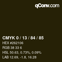 カラーコード: CMYK 0 / 13 / 84 / 85 | qconv.com