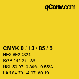 カラーコード: CMYK 0 / 13 / 85 / 5 | qconv.com