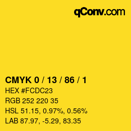 Farbcode: CMYK 0 / 13 / 86 / 1 | qconv.com