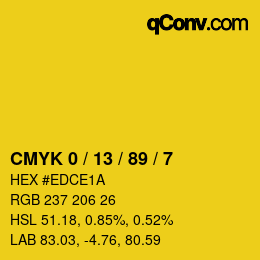 カラーコード: CMYK 0 / 13 / 89 / 7 | qconv.com