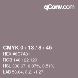カラーコード: CMYK 0 / 13 / 8 / 45 | qconv.com