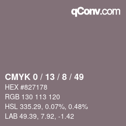 カラーコード: CMYK 0 / 13 / 8 / 49 | qconv.com