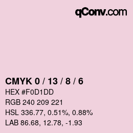 カラーコード: CMYK 0 / 13 / 8 / 6 | qconv.com