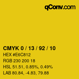 カラーコード: CMYK 0 / 13 / 92 / 10 | qconv.com