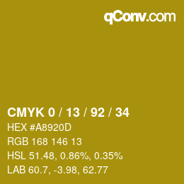 カラーコード: CMYK 0 / 13 / 92 / 34 | qconv.com