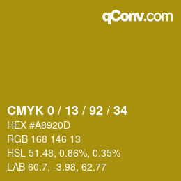 Color code: CMYK 0 / 13 / 92 / 34 | qconv.com