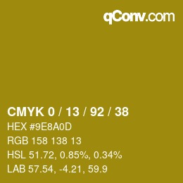 カラーコード: CMYK 0 / 13 / 92 / 38 | qconv.com