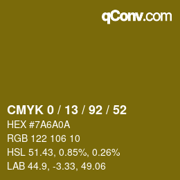 カラーコード: CMYK 0 / 13 / 92 / 52 | qconv.com