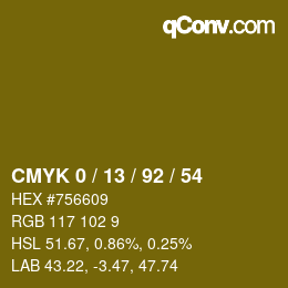 カラーコード: CMYK 0 / 13 / 92 / 54 | qconv.com