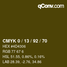 カラーコード: CMYK 0 / 13 / 92 / 70 | qconv.com