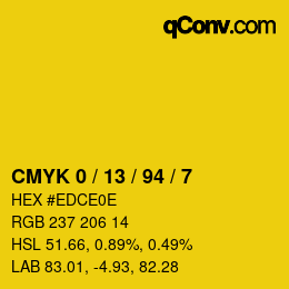 カラーコード: CMYK 0 / 13 / 94 / 7 | qconv.com