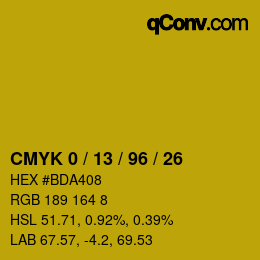 カラーコード: CMYK 0 / 13 / 96 / 26 | qconv.com