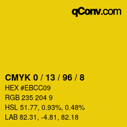 カラーコード: CMYK 0 / 13 / 96 / 8 | qconv.com