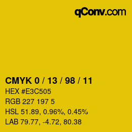 カラーコード: CMYK 0 / 13 / 98 / 11 | qconv.com
