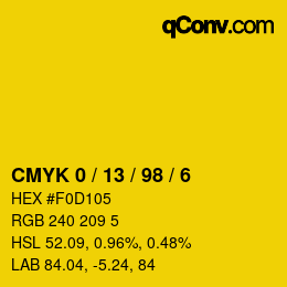 颜色代码: CMYK 0 / 13 / 98 / 6 | qconv.com