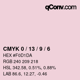 カラーコード: CMYK 0 / 13 / 9 / 6 | qconv.com