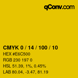 カラーコード: CMYK 0 / 14 / 100 / 10 | qconv.com