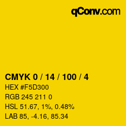 颜色代码: CMYK 0 / 14 / 100 / 4 | qconv.com