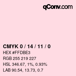 カラーコード: CMYK 0 / 14 / 11 / 0 | qconv.com