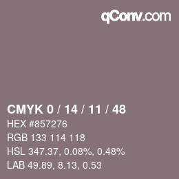 カラーコード: CMYK 0 / 14 / 11 / 48 | qconv.com