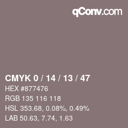 カラーコード: CMYK 0 / 14 / 13 / 47 | qconv.com