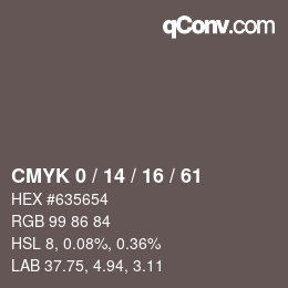 カラーコード: CMYK 0 / 14 / 16 / 61 | qconv.com