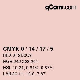 Farbcode: CMYK 0 / 14 / 17 / 5 | qconv.com