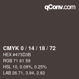 カラーコード: CMYK 0 / 14 / 18 / 72 | qconv.com