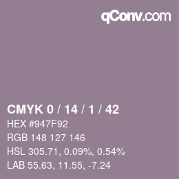 カラーコード: CMYK 0 / 14 / 1 / 42 | qconv.com