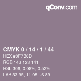 カラーコード: CMYK 0 / 14 / 1 / 44 | qconv.com