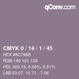 カラーコード: CMYK 0 / 14 / 1 / 45 | qconv.com