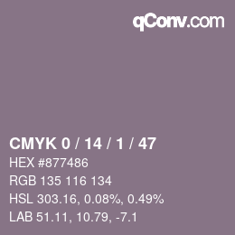 カラーコード: CMYK 0 / 14 / 1 / 47 | qconv.com