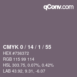 カラーコード: CMYK 0 / 14 / 1 / 55 | qconv.com