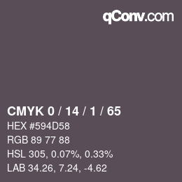 カラーコード: CMYK 0 / 14 / 1 / 65 | qconv.com