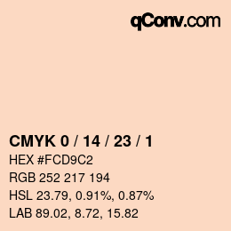 Farbcode: CMYK 0 / 14 / 23 / 1 | qconv.com