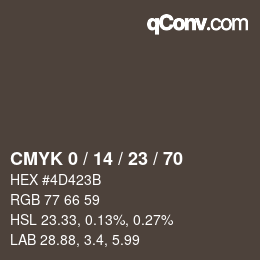 カラーコード: CMYK 0 / 14 / 23 / 70 | qconv.com