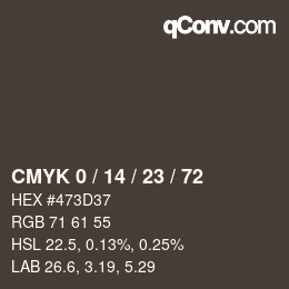 カラーコード: CMYK 0 / 14 / 23 / 72 | qconv.com